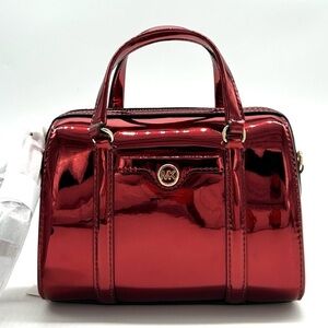 Michael Kors Jet Set Small Patent Duffel Crossbody Bag Cherry